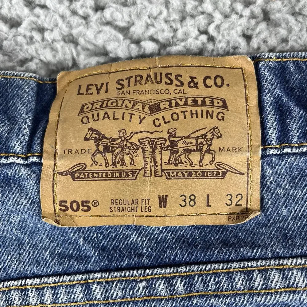 VINTAGE LEVIS 505 ORANGE TAB JEANS MENS 38x32 ACTUAL 36x32 USA MADE 90s STRAIGHT - Picture 2 of 16
